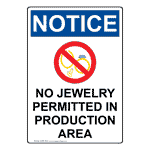 Portrait OSHA NOTICE No Jewelry Permitted Sign With Symbol ONEP-35322