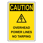 Portrait OSHA CAUTION Overhead Power Lines Sign With Symbol OCEP-30298