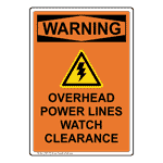 Portrait OSHA WARNING OVERHEAD POWER LINES Sign with Symbol OWEP-50126