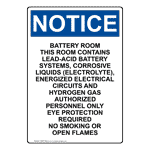 Portrait OSHA NOTICE Battery Room This Room Contains Sign ONEP-36038