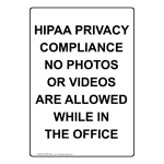 Portrait Hipaa Privacy Compliance No Photos Sign NHEP-35616