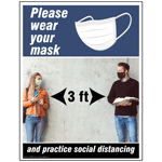 Blue Please Wear Your Mask And Practice Social Distancing 3Ft Poster CS224383
