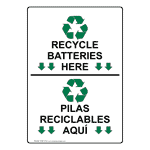 Recycle Batteries Here With Symbol Bilingual Sign NHB-14134