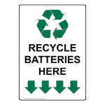 Portrait Recycle Batteries Here Sign With Symbol NHEP-14134