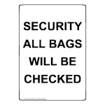Portrait Security All Bags Will Be Checked Sign NHEP-35790
