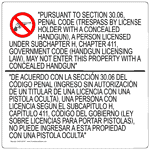 Texas 30.06 Concealed Carry Bilingual Sign NHB-28237