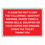 Please Do Not Flush The Following: Sanitary Sign NHE-34424_RED