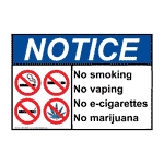 ANSI NOTICE No smoking No vaping No e-cigarettes Sign with Symbol