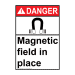 Portrait ANSI DANGER Magnetic Field In Place Sign with Symbol