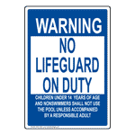 Warning No Lifeguard On Duty Children 14 Sign