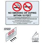 Oregon NO SMOKING WITHIN 10 FT OREGON AIR ACT Label With Front Adhesive