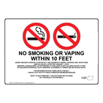 Oregon NO SMOKING WITHIN 10 FT OREGON AIR ACT Sign