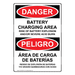 English + Spanish OSHA DANGER Battery Charging Area Risks Sign