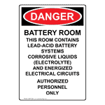 Portrait OSHA DANGER Battery Room Contains Lead-Acid Sign