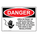 OSHA DANGER Electrical Panel Keep Clear Sign With Symbol