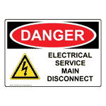 OSHA DANGER Electrical Service Main Disconnect Sign With Symbol