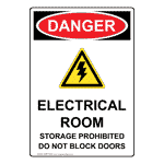Portrait OSHA DANGER Electrical Room Storage Sign With Symbol