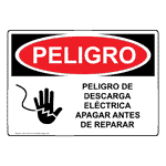 Spanish OSHA DANGER Electrical Hazard Turn Off Power Sign With Symbol