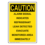 Portrait OSHA CAUTION Alarm Signal Indicates Refrigerant Sign