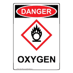 Portrait OSHA DANGER Oxygen Sign With GHS Symbol