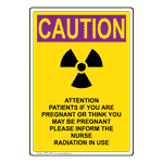 Portrait OSHA RADIATION CAUTION Attention Patients Sign With Symbol