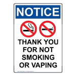 Portrait OSHA NOTICE Thank You For Not Sign With Symbol