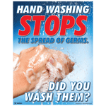 Hand Washing Stops The Spread Of Germs Poster, 22x17 in. Paper