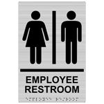 Brushed Silver ADA Braille Unisex EMPLOYEE RESTROOM Sign, 9x6 in. Acrylic