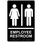 Black ADA Braille Unisex Employee Restroom Sign, 9x6 in. Acrylic