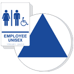 Blue on White California Title 24 Accessible Unisex Employee Restroom Sign Set, 12 in. + 9x6 in. Acrylic