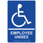 Blue ADA Braille Accessible EMPLOYEE UNISEX Sign, 9x6 in. Acrylic