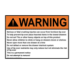 ANSI WARNING Tip-over Hazard Do not attempt to remove Sign AWE-19434