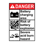Portrait ANSI DANGER Battery charging area Risk of explosion Sign with Symbol ADEP-28079