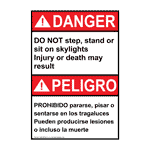 English + Spanish ANSI DANGER DO NOT step, stand or sit on skylights Sign ADB-8024-R