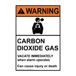 Portrait ANSI WARNING Carbon Dioxide Gas Vacate Sign with Symbol AWEP-9780-R