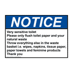 ANSI NOTICE Very sensitive toilet Please only flush Sign ANE-37066