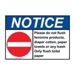 ANSI NOTICE Please do not flush feminine Sign with Symbol ANE-34420
