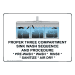Proper Three Compartment Sink Wash Sign NHE-15605