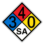 NFPA 704 Diamond Sign with 3-4-0-SA Hazard Ratings NFPA_PRINTED_340SA