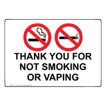 Thank You For Not Smoking Or Vaping Sign With Symbol NHE-39030