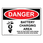OSHA DANGER Battery Charging Area Risks Sign With Symbol ODE-16460
