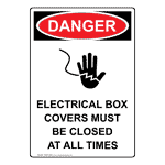 Portrait OSHA DANGER Electrical Box Covers Sign With Symbol ODEP-2685