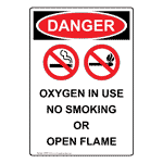 Portrait OSHA DANGER Oxygen In Use No Smoking Sign With Symbol ODEP-5140