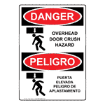 English + Spanish OSHA DANGER Overhead Door Crush Hazard Sign With Symbol ODB-9488