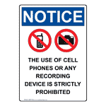Portrait OSHA NOTICE The Use Of Cell Phones Sign With Symbol ONEP-35256