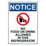 Portrait OSHA NOTICE No Food Or Drink Allowed Sign With Symbol ONEP-9583