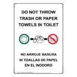 Do Not Throw Trash Or Paper Towels In Toilet Bilingual Sign NHB-8590