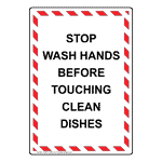 Portrait Stop Wash Hands Before Touching Clean Dishes Sign NHEP-31598