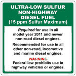 Ultra-Low Sulfur Non-Highway Diesel Fuel Label NHE-13332 Diesel