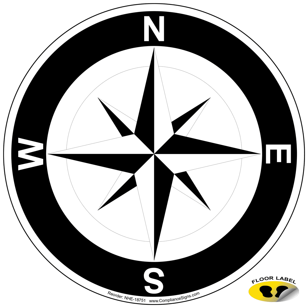 Havn hver dag skylle Directional Compass Symbol Floor Label - White - US Made